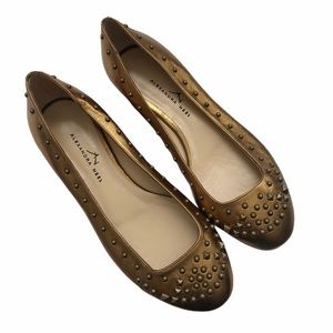 NEW Alexandra Neel Bronze Metallic Leather Studded Ballet Flats 37